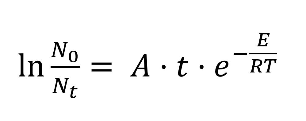 Arrhenius equation substituted into the sterilisation kinetics